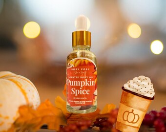 Aceite corporal con especias de calabaza, 28 ml. Aceite: aroma cálido y otoñal a calabaza. Un postre de calabaza reconfortante. Latte con especias de calabaza. Aroma a pastel de calabaza. Aromas otoñales.