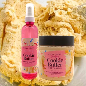 Paquete corporal Cookie Butter: 113 g de mantequilla corporal batida Cookie Butter y 113 g de aceite corporal perfumado Cookie Butter en aerosol, masa de galleta, galleta de azúcar.