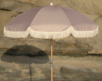 Beach & Patio Vintage Style Umbrella with Boho Tassel - Dune color- perfect for picnic