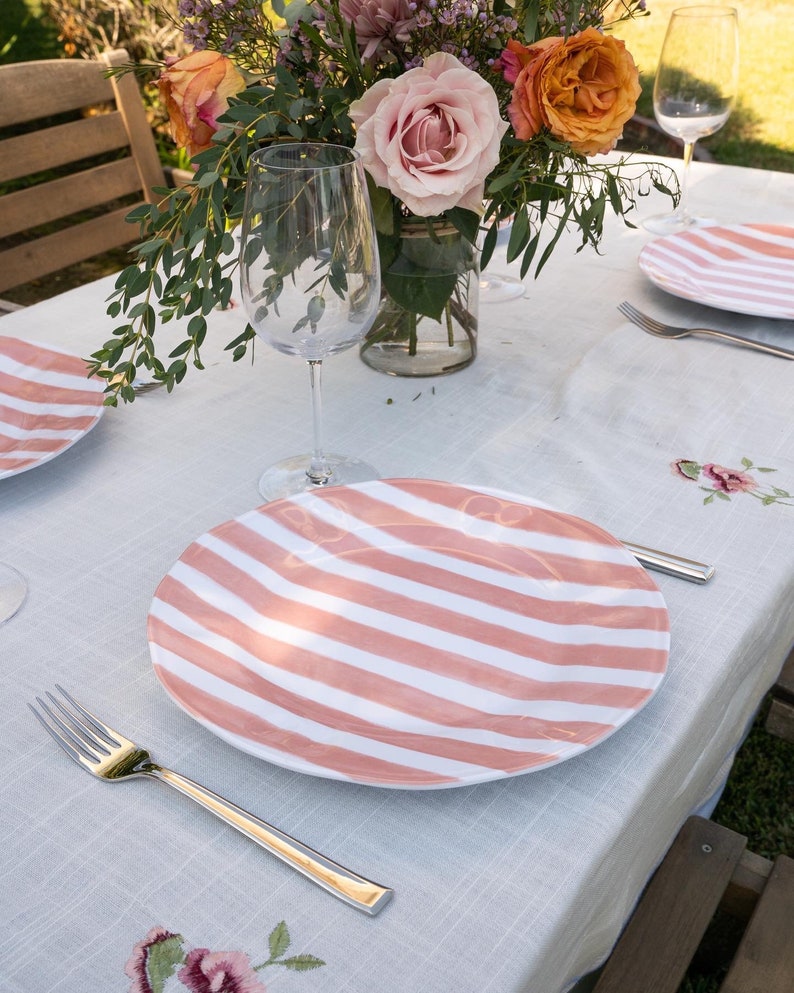 Melamine Vintage Style Striped Dinner Plates Set of 4pcs High Quality heavy plastic image 4