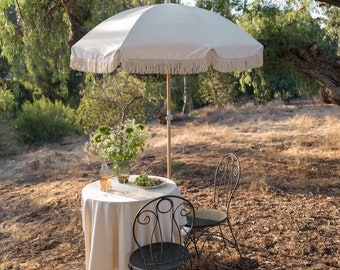 Patio & Beach Umbrella -  Vintage White - Fringe Boho Tassel - perfect for picnic