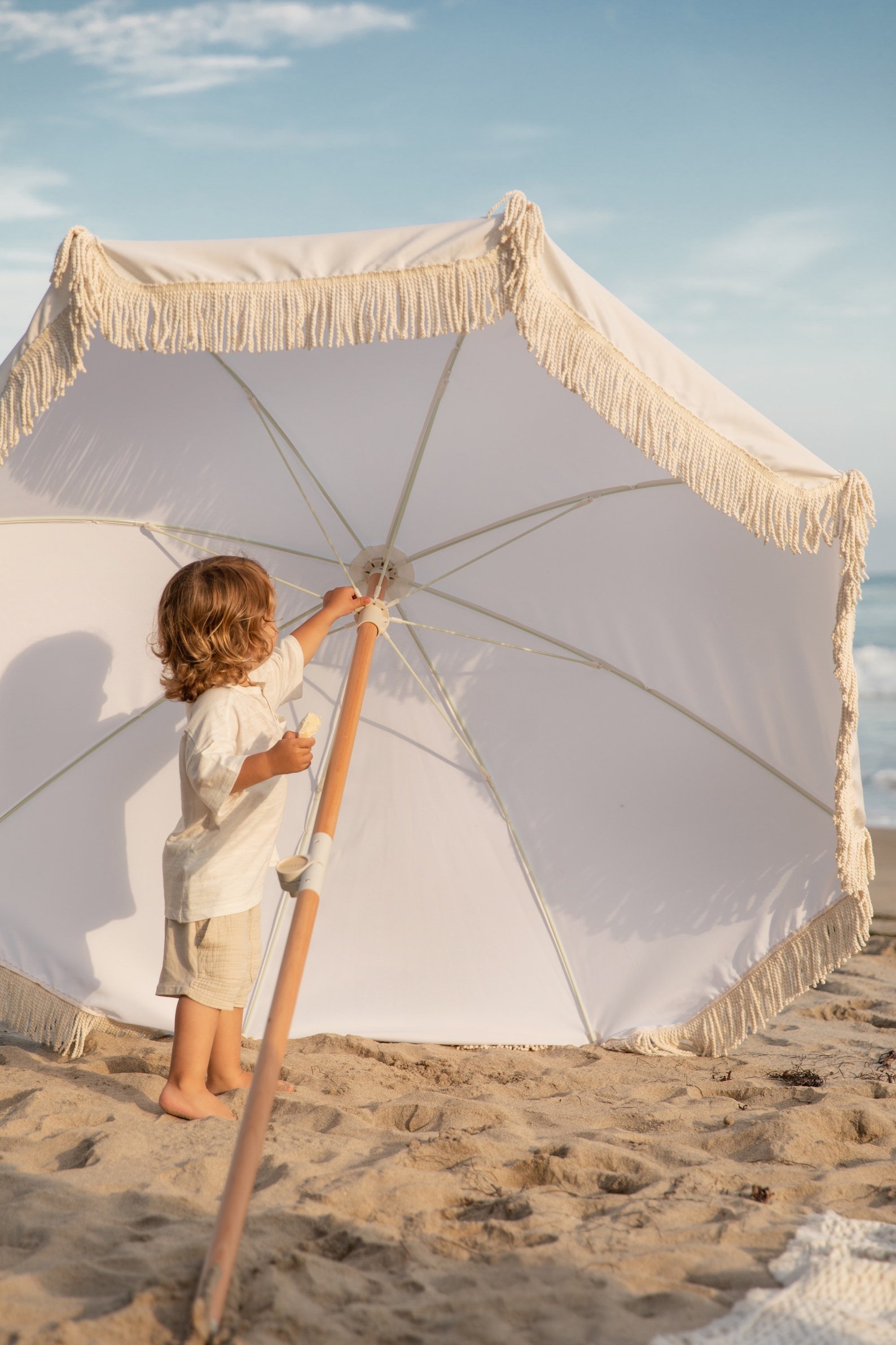 Beach & Patio Umbrella Vintage Fringe Boho Tassel White Etsy
