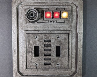 Star Wars Inspired Light Switch Cover / 2 Gang Toggle / Brushed Metal / Droid Operational Panel #051C-TT