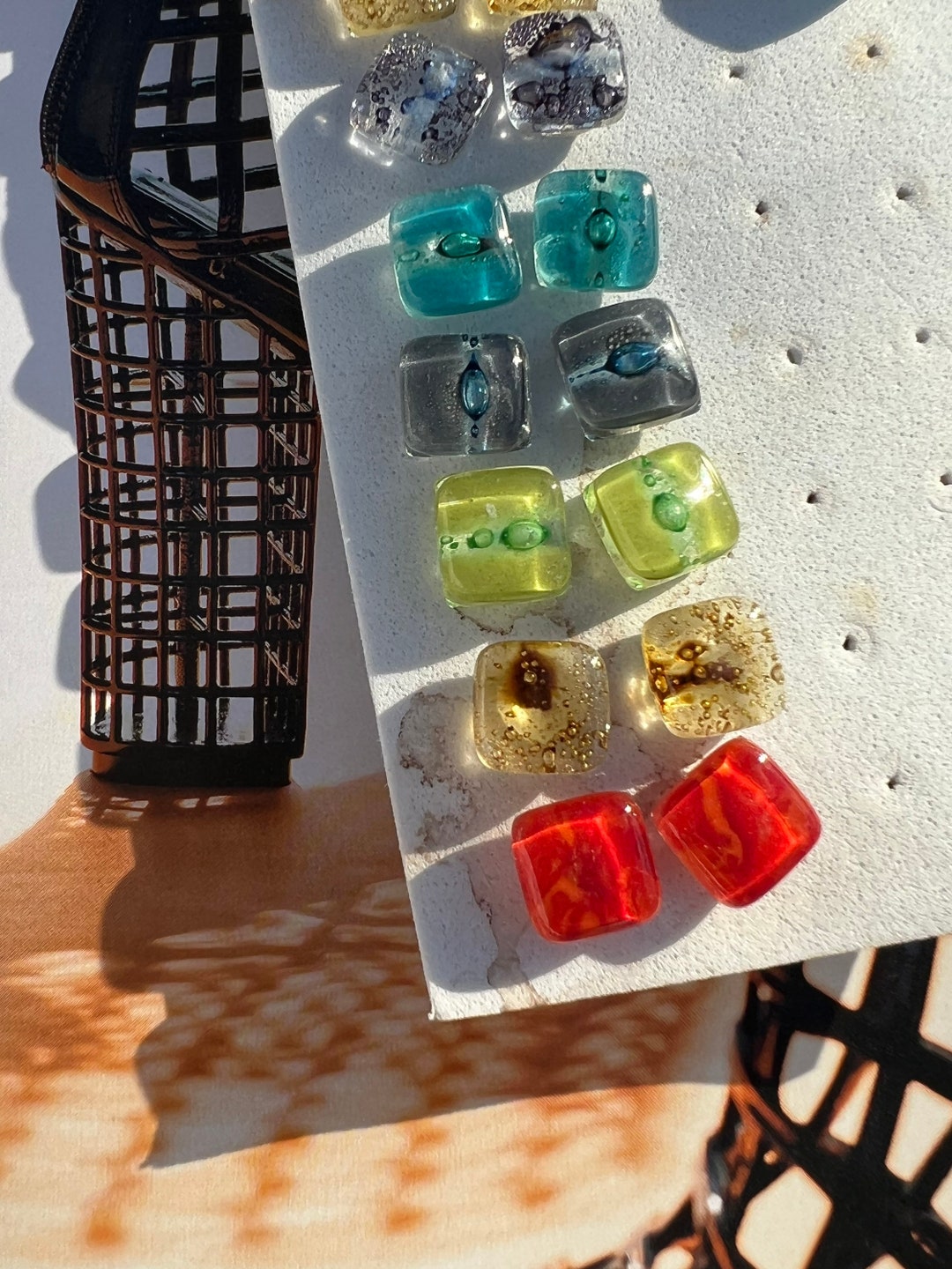 Small Square Glass Earrings - Etsy