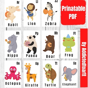 Dierenflitskaarten, afdrukbare flitskaarten, leerkaarten, studiekaarten, leren