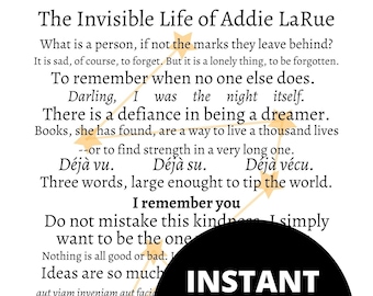 The Invisible Life of Addie LaRue Buch Zitat Wandkunst