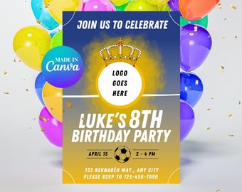 Real Madrid inspirierte Geburtstagseinladung | La Liga Party | Canva Vorlage | Königsklasse-Fußballfest | Real Madrid | Sofort Download