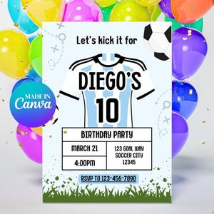 Editable Soccer Birthday Invitation Card Template | Messi Birthday Invitation | World Cup Party Invite | Football Party Invitation | Canva