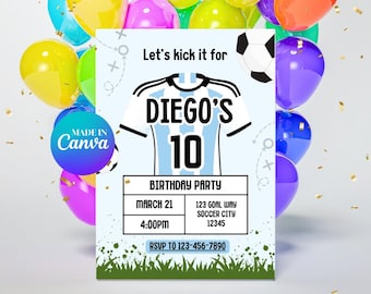 Editable Soccer Birthday Invitation Card Template | Messi Birthday Invitation | World Cup Party Invite | Football Party Invitation | Canva