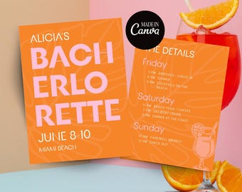 Inbjudan och resplan för Aperol Spritz-fest | Spritzy Möhippa-helginbjudan | Canva-mall | Italienskt tema