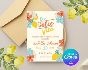 Invitación para despedida de soltera La Dolce Vita / Despedida de soltera en la Costa Amalfitana / Plantilla de invitación para despedida de soltera / Plantilla de Canva / La Dolce Vita