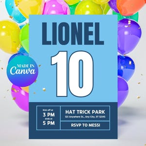 Messi Birthday Party Invitation Editable | Football editable invitation |  Football Birthday Invite | Futbol Invitation Soccer Birthday