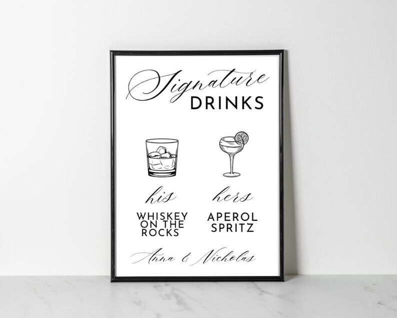 On The Rocks Sign Signature Drink Menu, Wedding Drink Sign, Minimalist Bar Menu Template ...