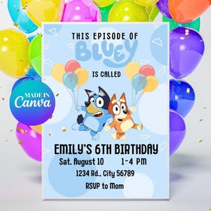 Blue Dog Birthday Invitation | Bluey Birthday Invitation | Editable Blue Dog Birthday Invitation | Bluey Birthday Theme  | Canva Template
