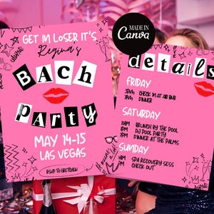 Editable Mean Girls Inspired Bachelorette Invitation Template | Burn Book Party Invite | Mean Girls Theme Party Bach Weekend Invite | Canva