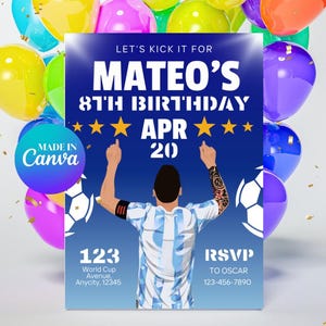 Editable Messi Birthday Invitation | Editable Argentina soccer Team Invite | Soccer Birthday Invite | Canva Template | Messi Birthday Invite