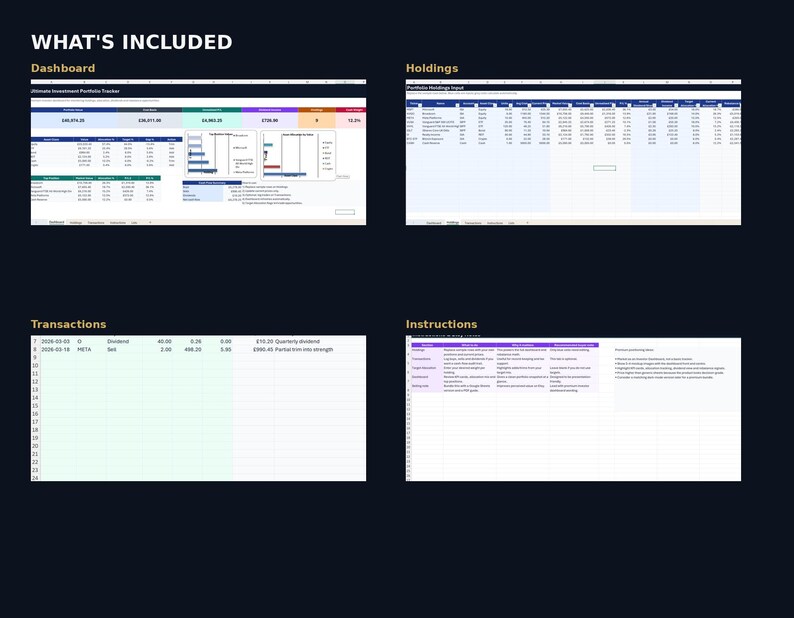 Investment Portfolio Tracker, Excel Google Sheets Dashboard (digital ...