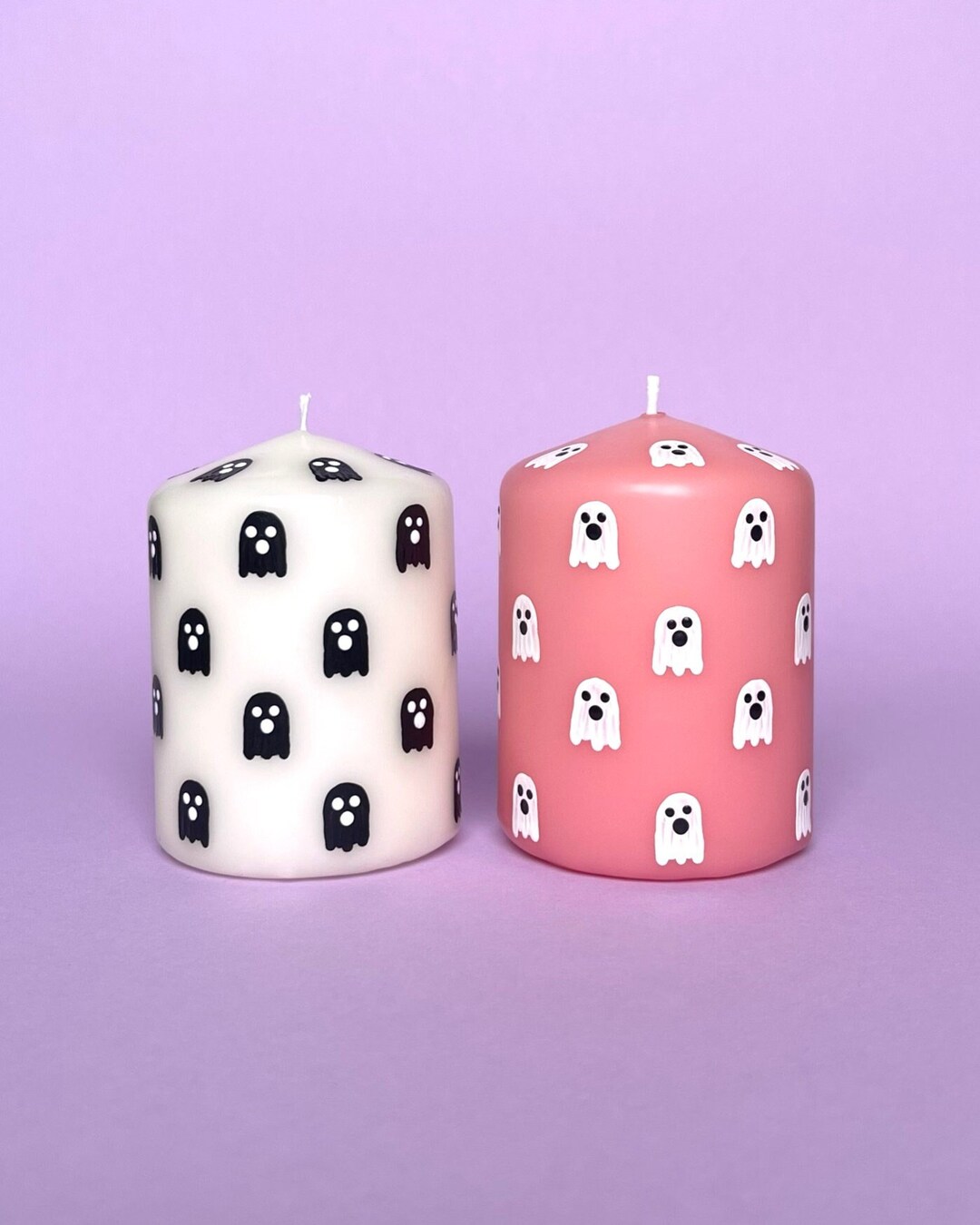 Ghost Candle 8 Cm Hand Painted Pillar Candles With Little Etsy