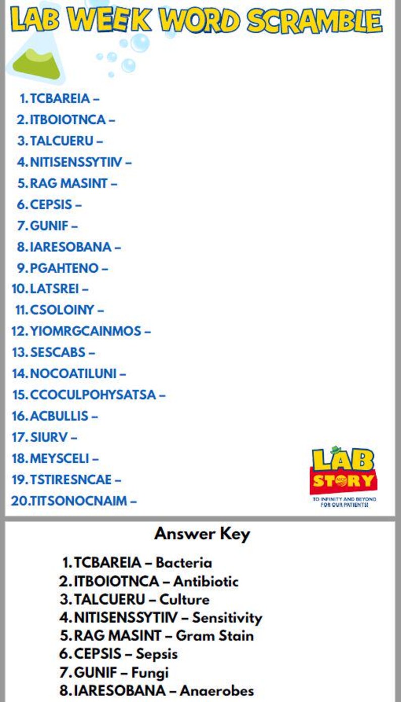 Lab Week Word Games Bundle |word Scramble + Word Search Printable ...