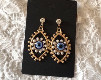 Evil Eye Gold CZ Earrings