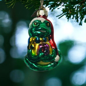 Vintage Thomas Pacconi Glass Frog Christmas Ornament with Metal Tag