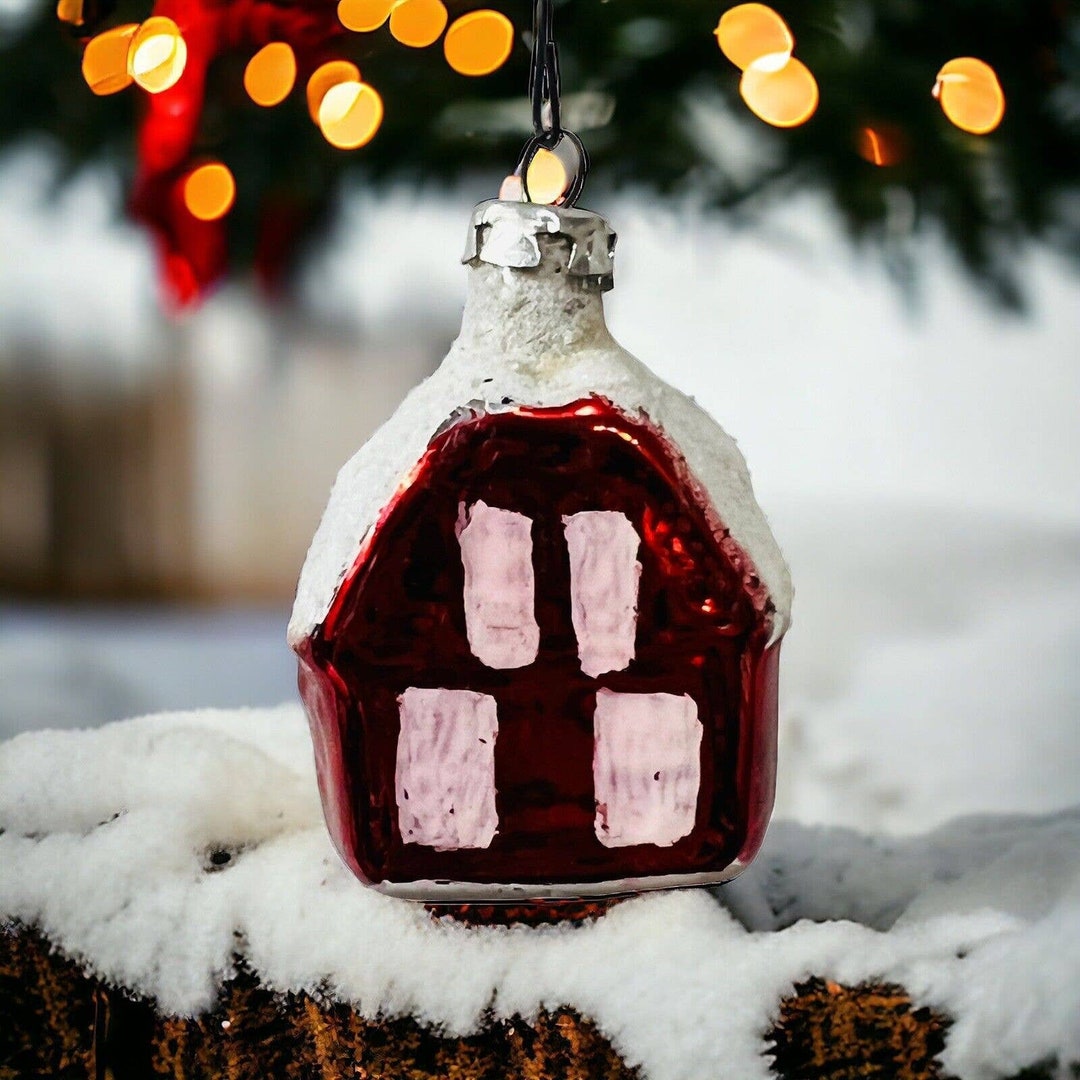 Vintage Christmas Holiday Blown Glass Red Barn House Ornament - Etsy