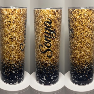 Gold and Black Glitter Tumbler - 15 oz 20oz 30oz - Custom Name - Insulated