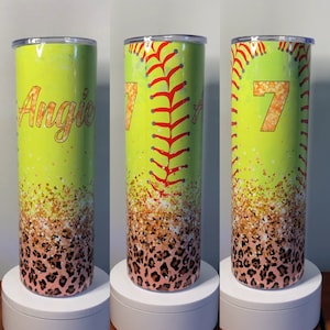 Softball Tumbler - 15oz 20oz 30oz - Custom Name - Customize Colors - Add Number - Insulated