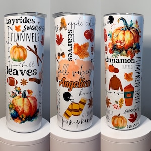 Autumn Fall Tumbler - 15oz 20oz 30oz - Leaves - Pumpkins - Flannels - Custom Name - Insulated