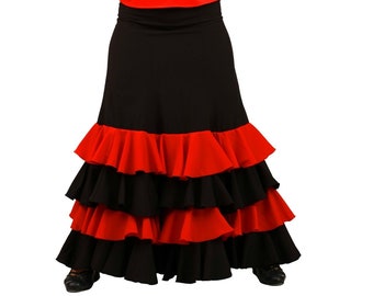 Jupe flamenco noire et rouge avec quatre couches de volants - ALEGRIA 05