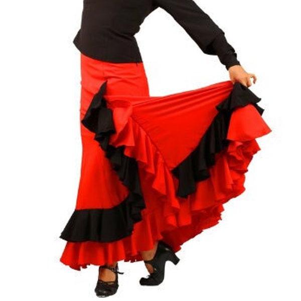 Red and Back Flamenco Skirt with Ruffles Solea 05