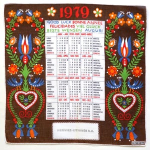 Vintage Kreier Kalender 1979 Taschentuch mit Bauermalerei