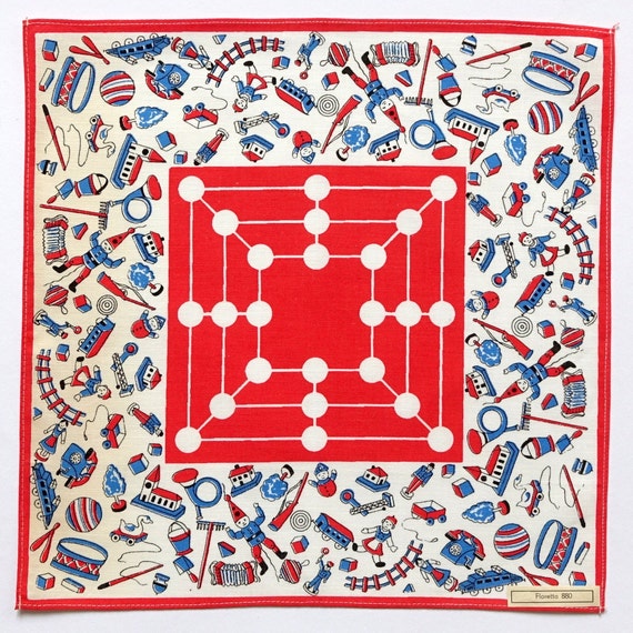 1950s handkerchief with toys - unused with original tag