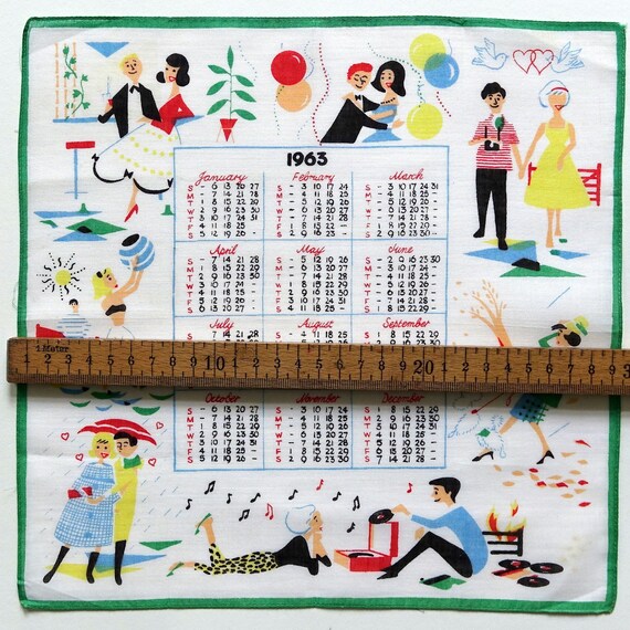 1963 Kalender Taschentuch mit verschiedenen Szene… - image 2