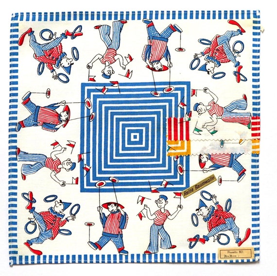50s children's handkerchief from old pattern book clown juggler circus