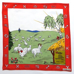 50s handkerchief with zodiac sign Capricorn, Aries or Gemini - unused with label