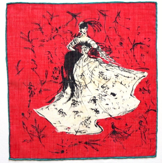 50s Lipstick Handkerchief Lady in Elegant Evening… - image 1