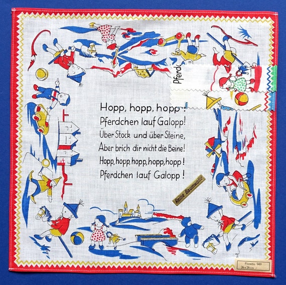 50s children's handkerchief from old pattern book horse run gallop