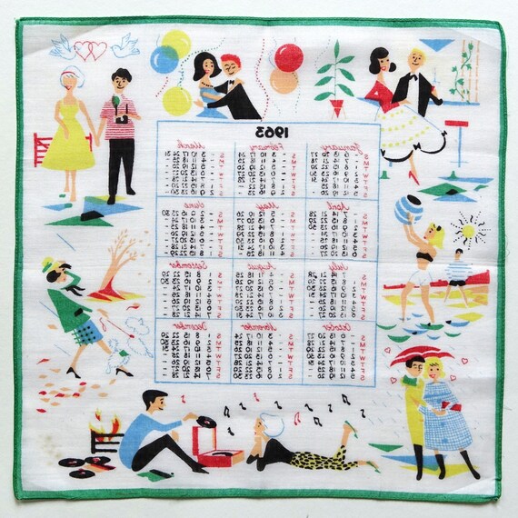 1963 Kalender Taschentuch mit verschiedenen Szene… - image 3