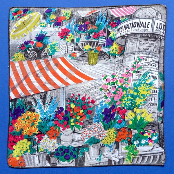 50s handkerchief flower market with advertising column