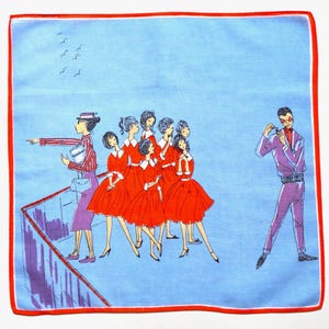 Vintage 1950s Handkerchief – &quot;Schoolgirls & the Cool Stranger&quot;