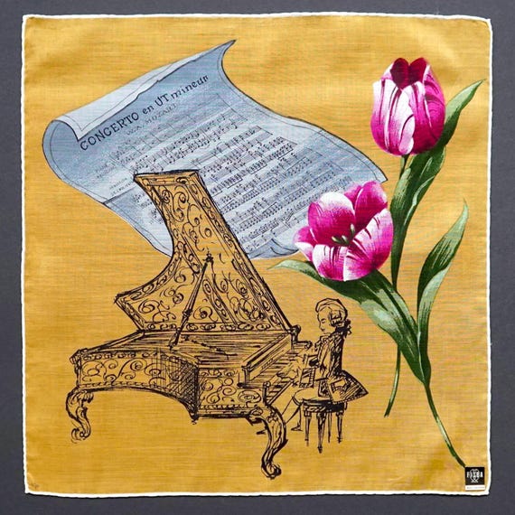 Vintage Fisba Handkerchief –  Mozart “Concerto en Ut mineur” – unused with original Sticker