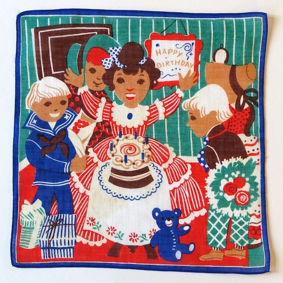 60s Happy Birthday Birthday Cake Handkerchief