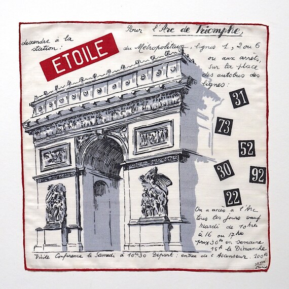 60s souvenir handkerchief from Paris with informat
