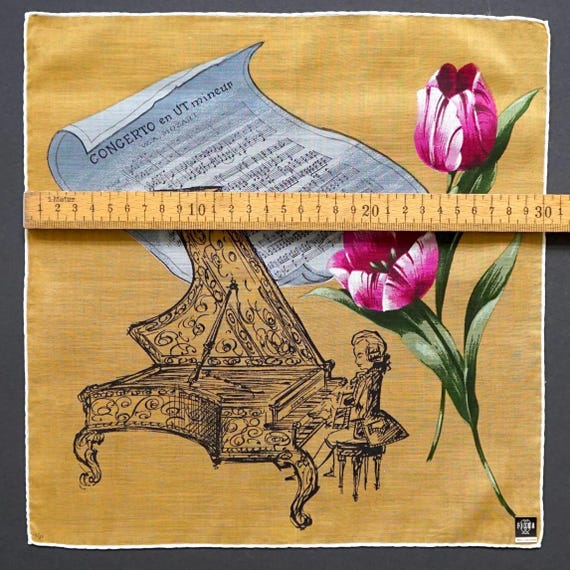 Vintage Fisba Handkerchief –  Mozart “Concerto en Ut mineur” – unused with original Sticker View 3