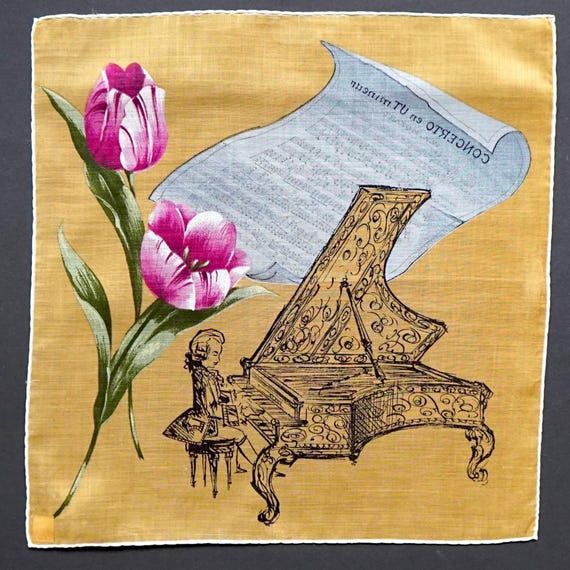 Vintage Fisba Handkerchief –  Mozart “Concerto en Ut mineur” – unused with original Sticker View 4