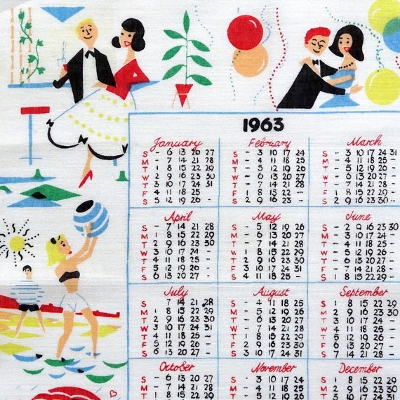 1963 Kalender Taschentuch mit verschiedenen Szene… - image 4