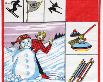 50s Mavir Taschentuch Mädchen und Schneemann  - unbenutzt