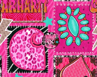 DIGITAL DESIGN ONLY | Girly western vibes seamless file | Messy patchwork seamless | Hot pink color palette seamless | Workwear seamless