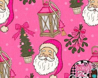 DIGITAL DESIGN ONLY | pink Christmas vibes seamless file | Girly Christmas seamless files | Mistletoe and logs holiday seamless file
